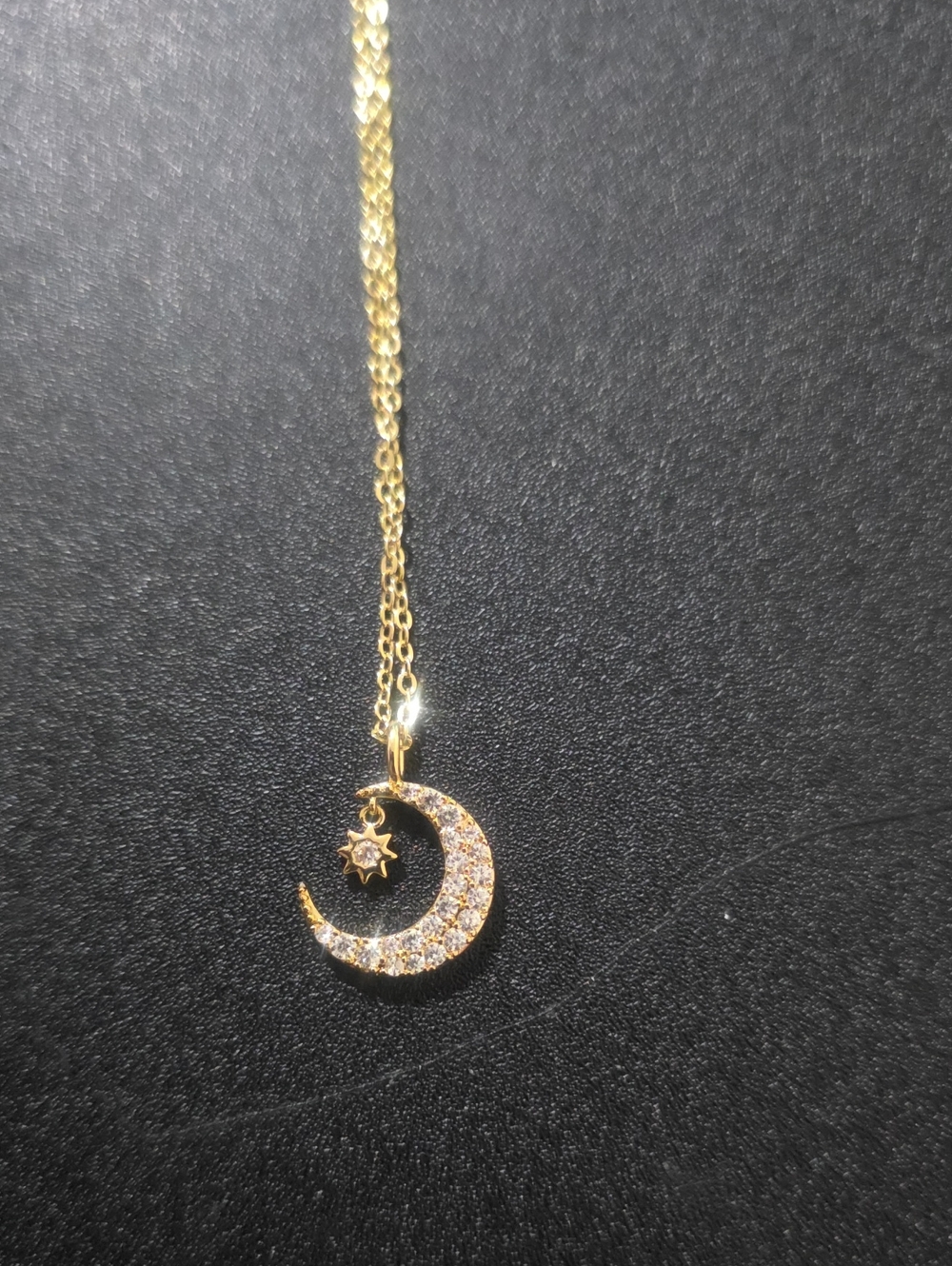 New Gold Crescent Moon and Star Pendant Necklace - Women Jewelry